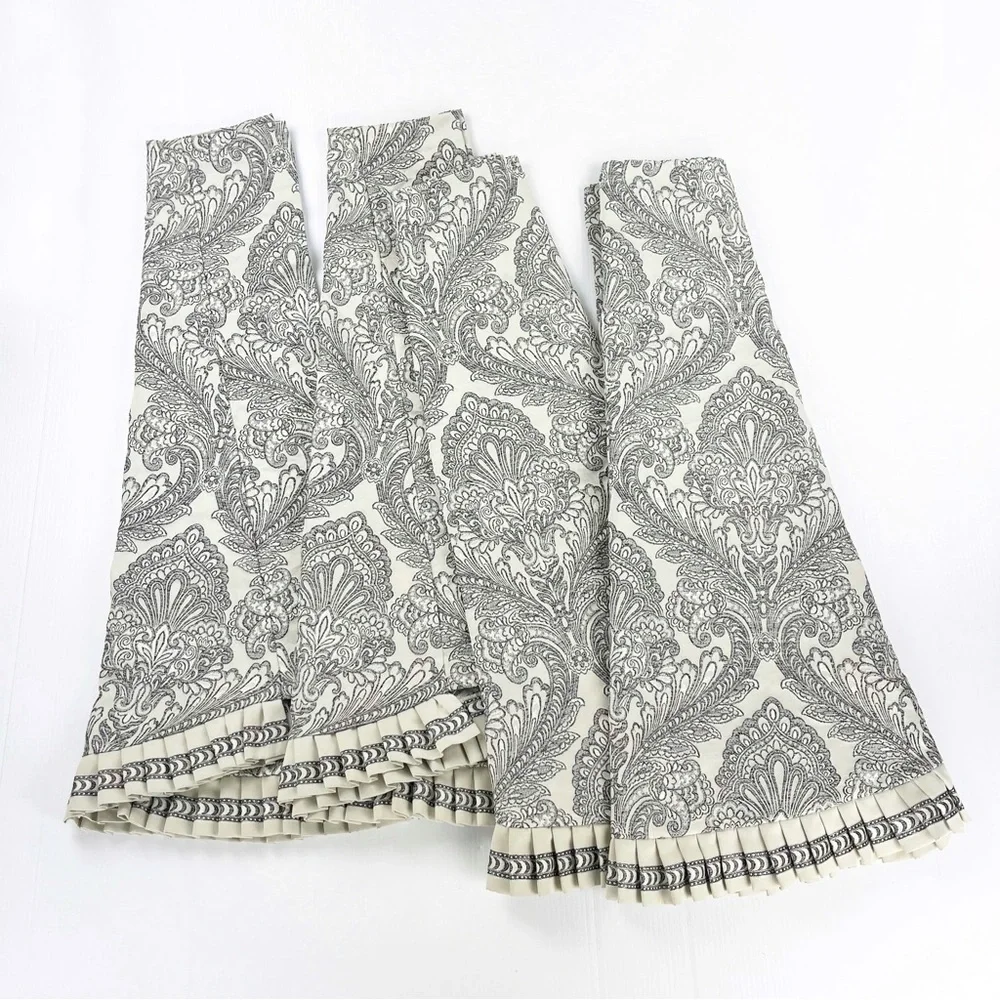 Set of 4 Croscill Home Polyester Black White Ruffle Window Treatment Drapes